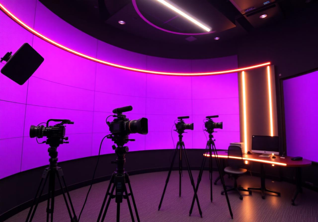 Studio B curved LED wall with three cinema cameras